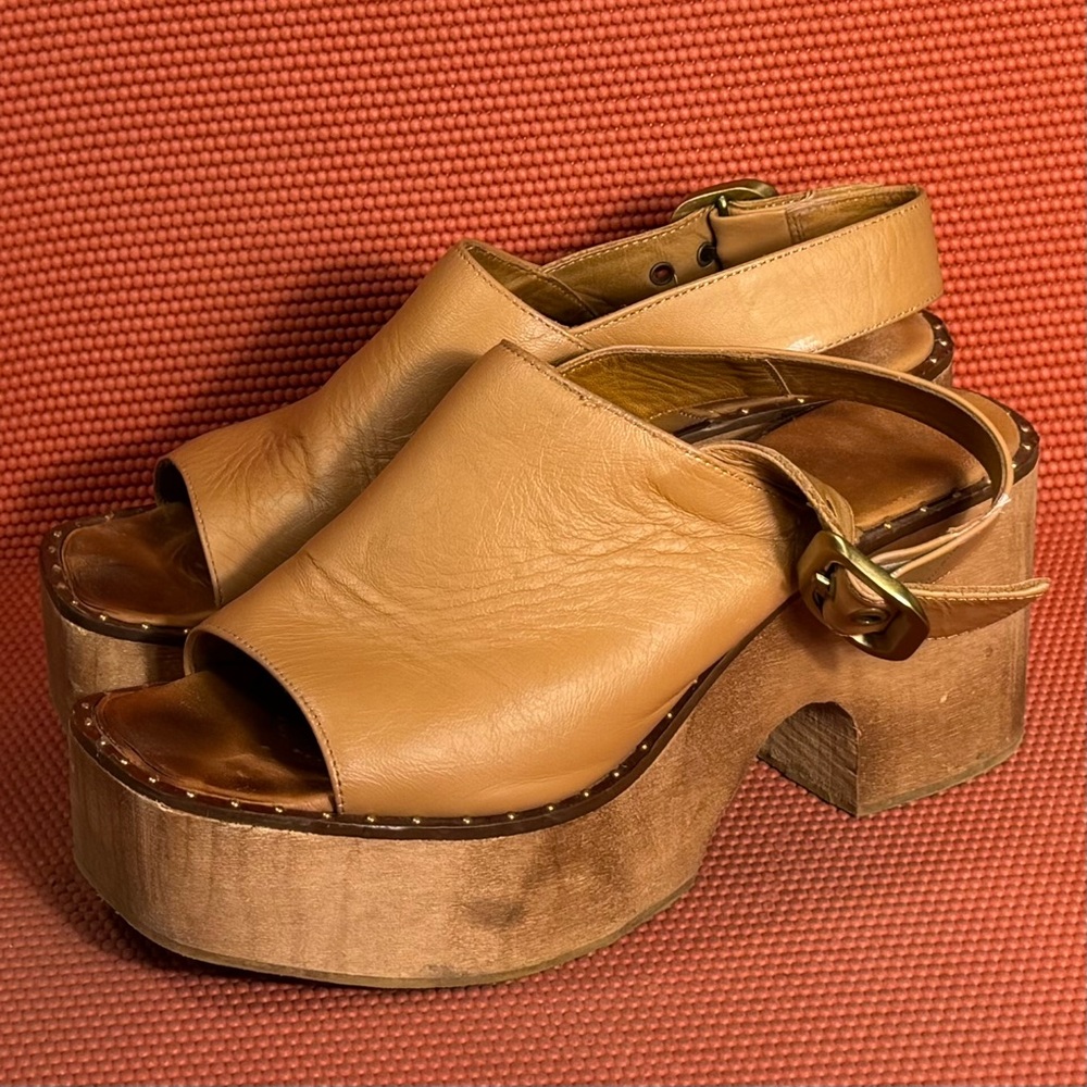 Anthropologie Women’s Tan Platform Slingback Sandals Size 9 US 40 EU
